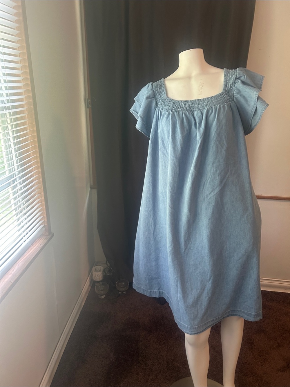 Lane Bryant denim Smocked Square-Neck Dress
